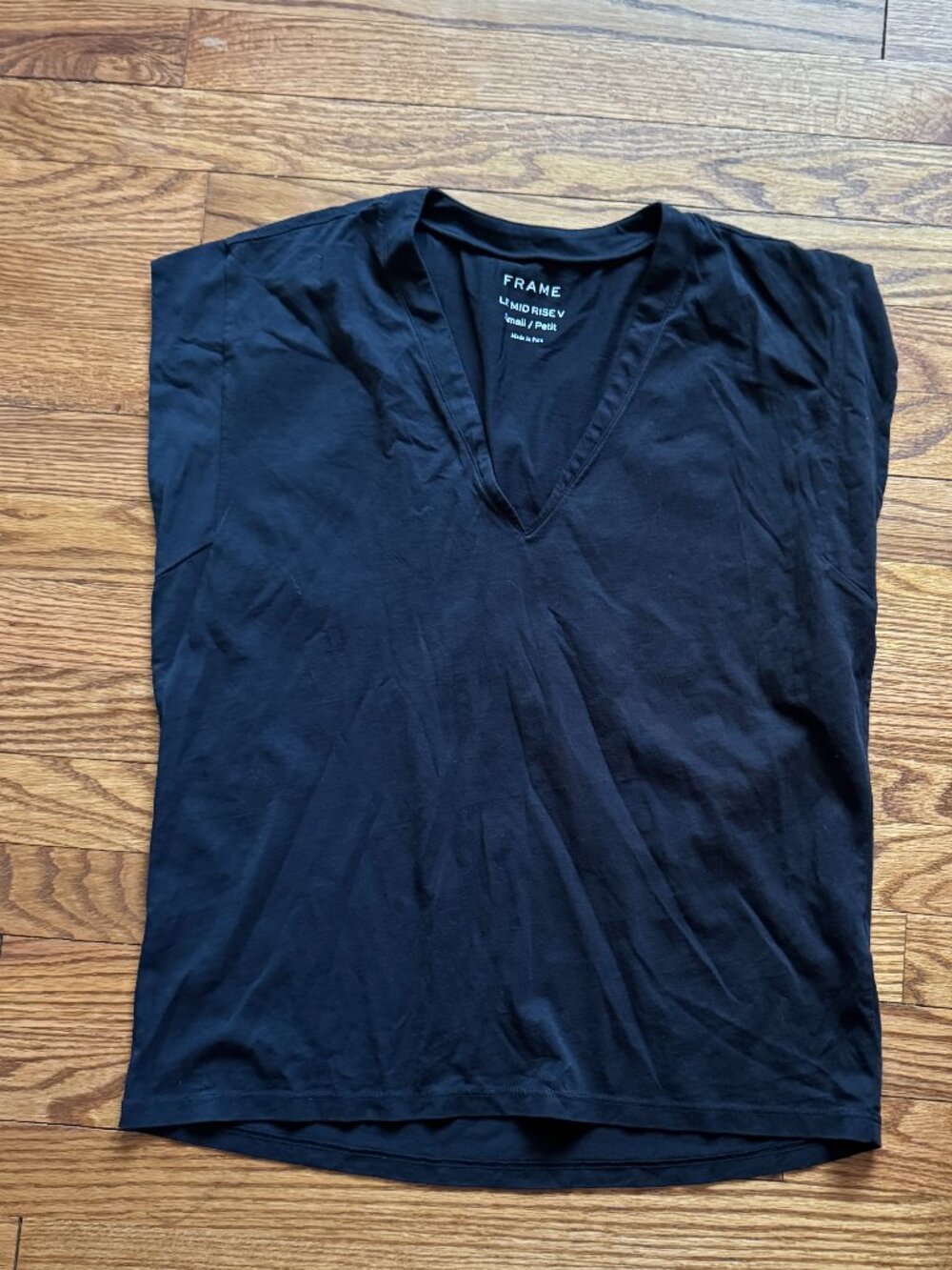Frame Cotton Black V-Neck Short Sleeve Tee